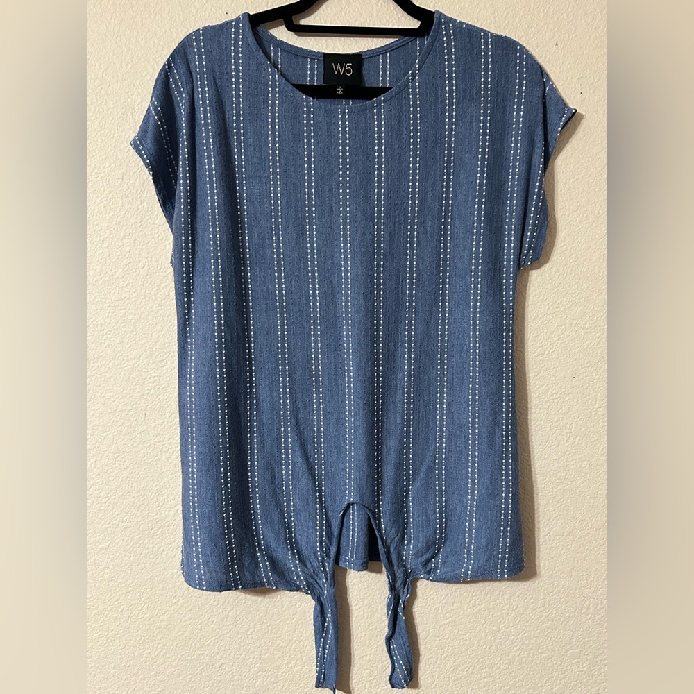 W5 Women's Blue Tie-Front Top - Picture 5 of 5